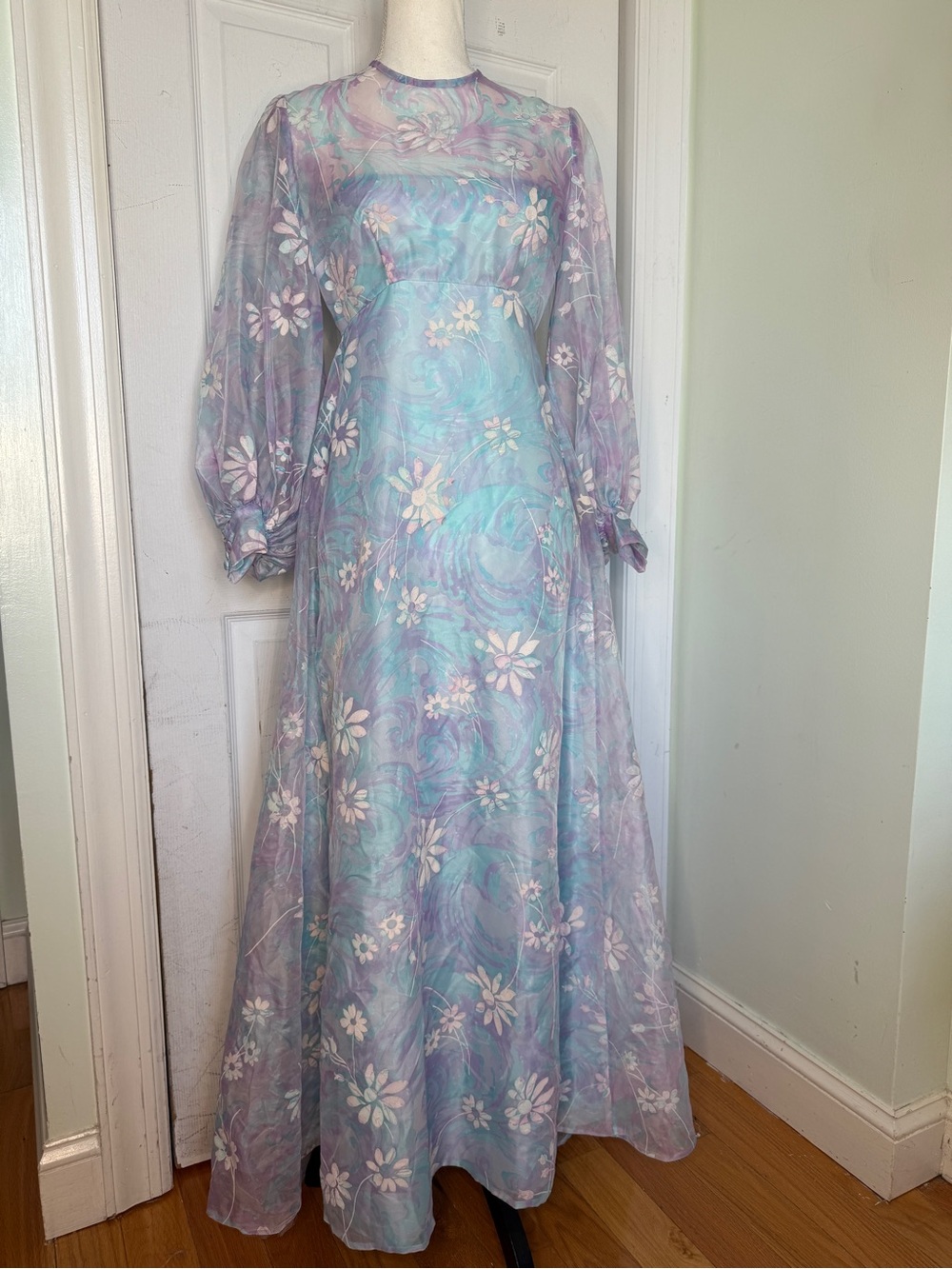 1970s Flower Power Ethereal Bohemian Hippie Coquette Girl Flowy Maxi Dress